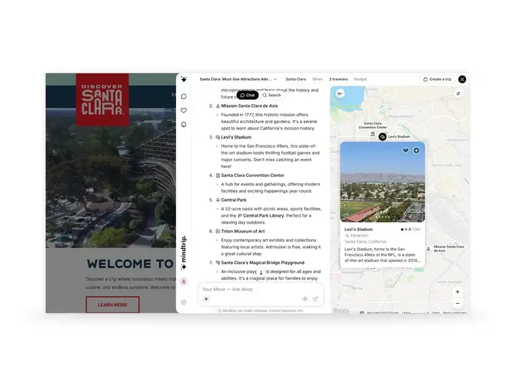 Discover Santa Clara® and Mindtrip bring AI-powered trip planning to the heart of Silicon Valley Discover Santa Clara® and Mindtrip bring AI-powered trip planning to the heart of Silicon Valley