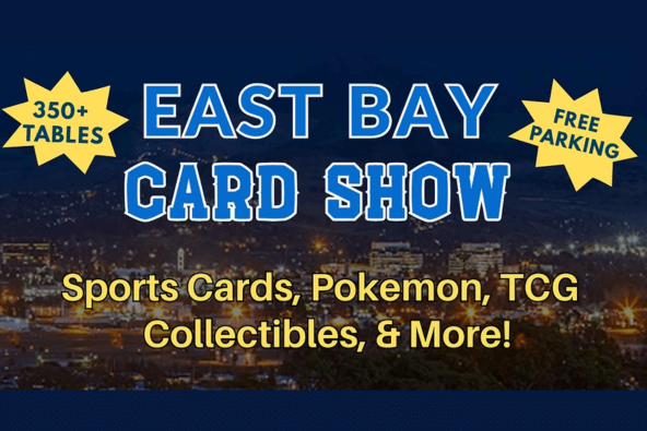 East Bay Card Show features sports cards, Pokemon, TCG collectibles, and more with over 350 tables and free parking in Santa Clara, California.