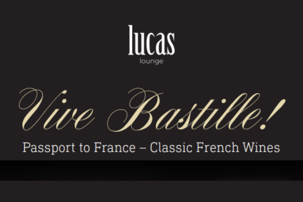 Classic French wines featured at Lucas Lounge, offering a taste of France in Santa Clara, California.