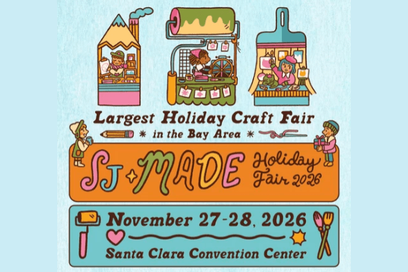 SJMADE Holiday Fair 2026 A colorful promotional poster for the SJ Made Holiday Fair in Santa Clara in Santa Clara, California.
